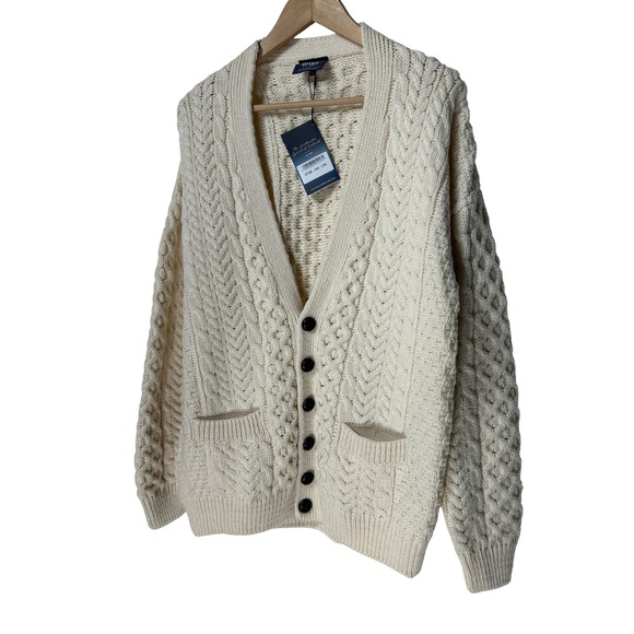 Aran Woollen Mills Other - Aran Woollen Mills Cable Knit Cardigan Cream White Irish Wool Sweater Mens L NWT